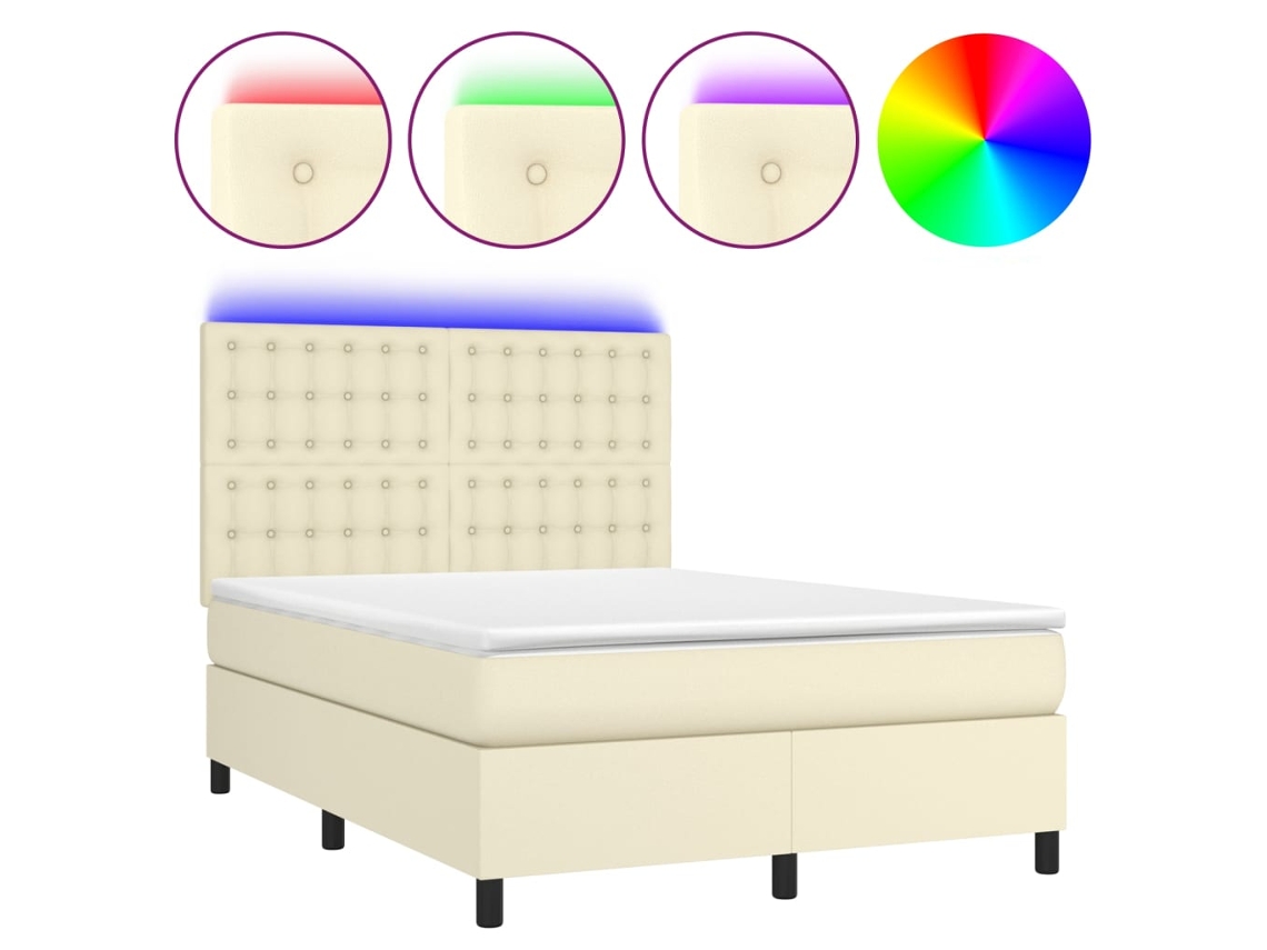 Cama Box Spring MAISON EXCLUSIVE com Colchão/led 100x200cm em Couro Artif Cappuccino