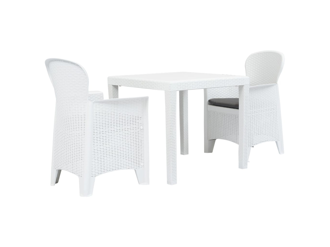 Vidaxl Conjunto Bistrô 3 Pcs Plástico Branco Com Aspeto De Vime