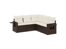 Conjunto de 5 Sofás para Jardim com Almofadões Vime Pe Castanho MAISON EXCLUSIVE (5 pcs)