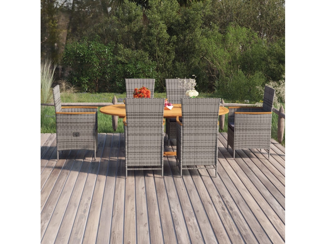 Vidaxl 7 Pcs Conjunto de Jantar para Jardim Vime Pe Cinzento