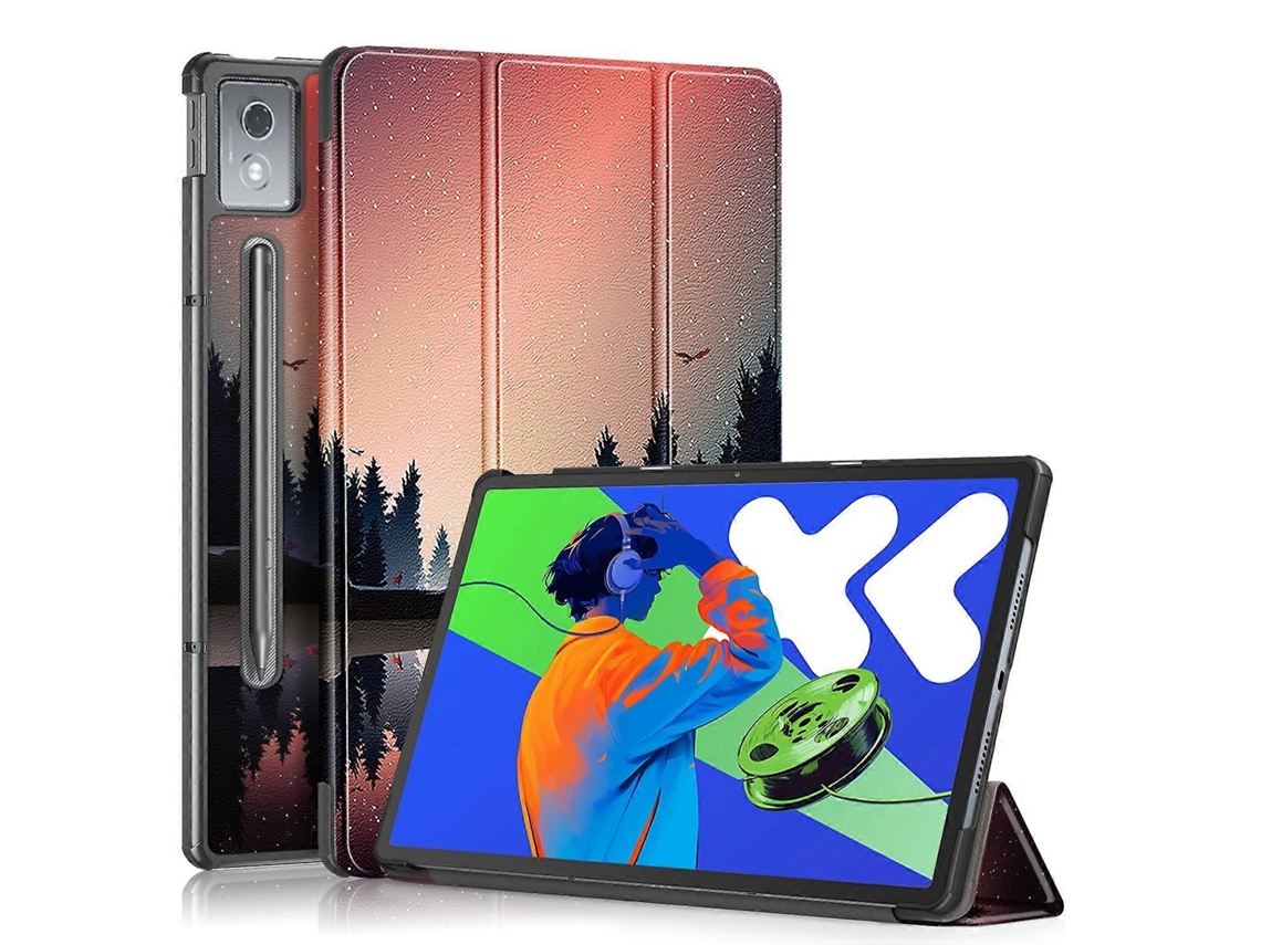 Capa De Couro Para Tablet Lenovo Tab P12 12.7 2025 Custer Painted Com Suporte Triplo