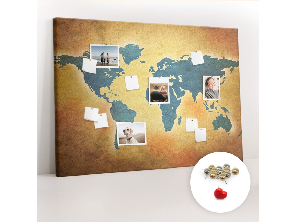 Quadro De Cortiça Com Impressão Mapa-múndi Antigo Para O Quarto Das Crianças Espelharte (140x100 Cm)
