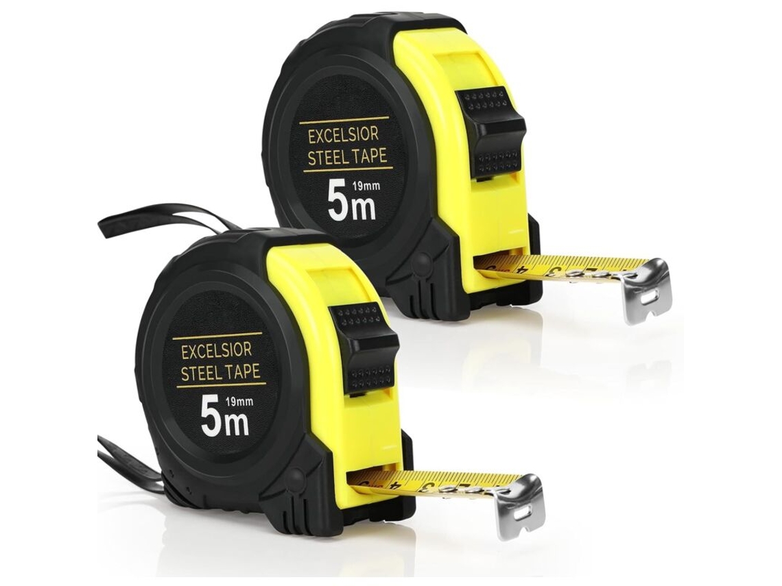 Fita Métrica Reforçada Com Clipe Para Cinto, 19 Mm De Largura, 2 Unidades De 5 M, Revestimento Protetor Nas Lâminas, Mola Automática De Alta Qualidade