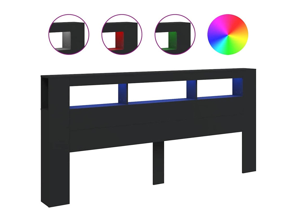 Cabeceira de Cama com Leds Derivados de Madeira Preto MAISON EXCLUSIVE (220x18,5x103,5 cm)