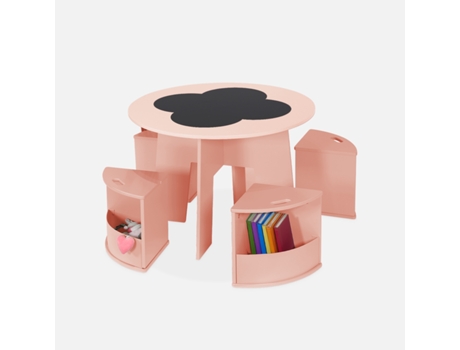 Mesa com Ardósia e 4 Cadeiras com Arrumação para Crianças Rosa SWEEEK