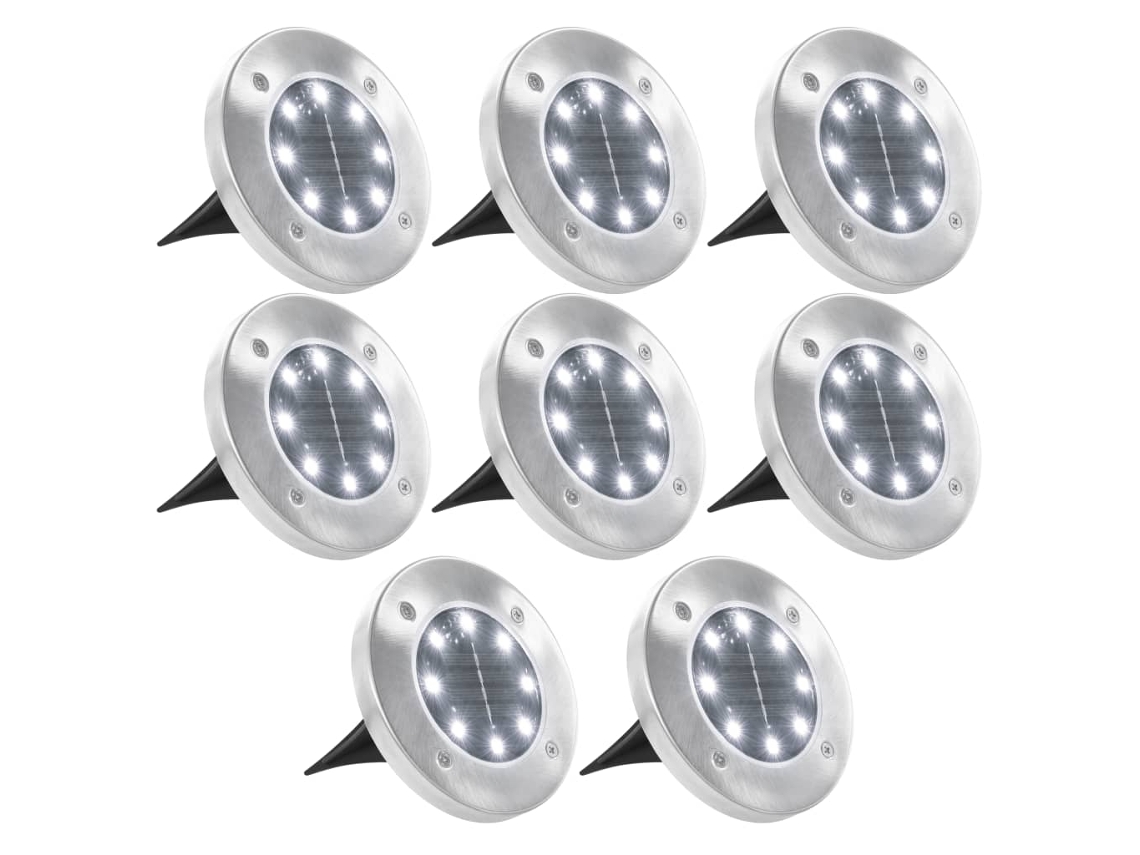 Vidaxl Iluminação Led Solar De Solo 8 Pcs Branco