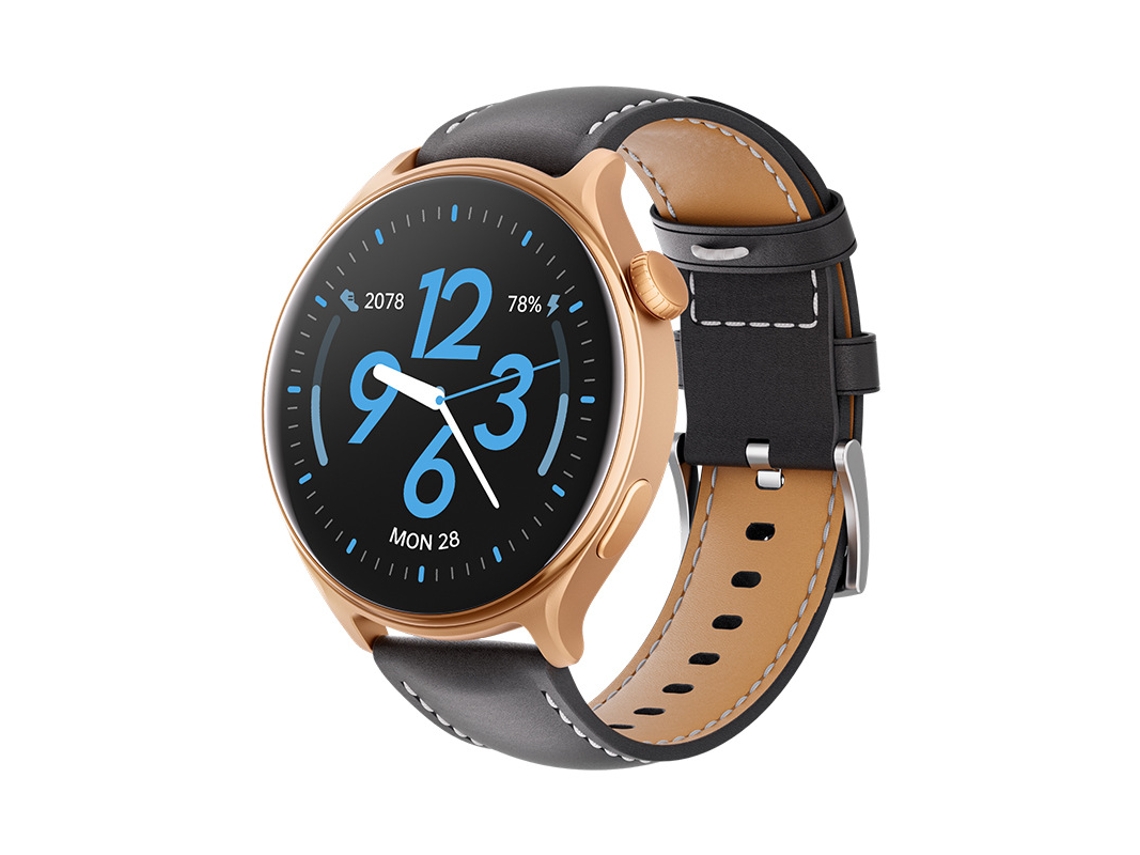 Smart Watch SHAH ARPAN Gtr2 Bluetooth Call Health Monitor Couro Dourado e Preto