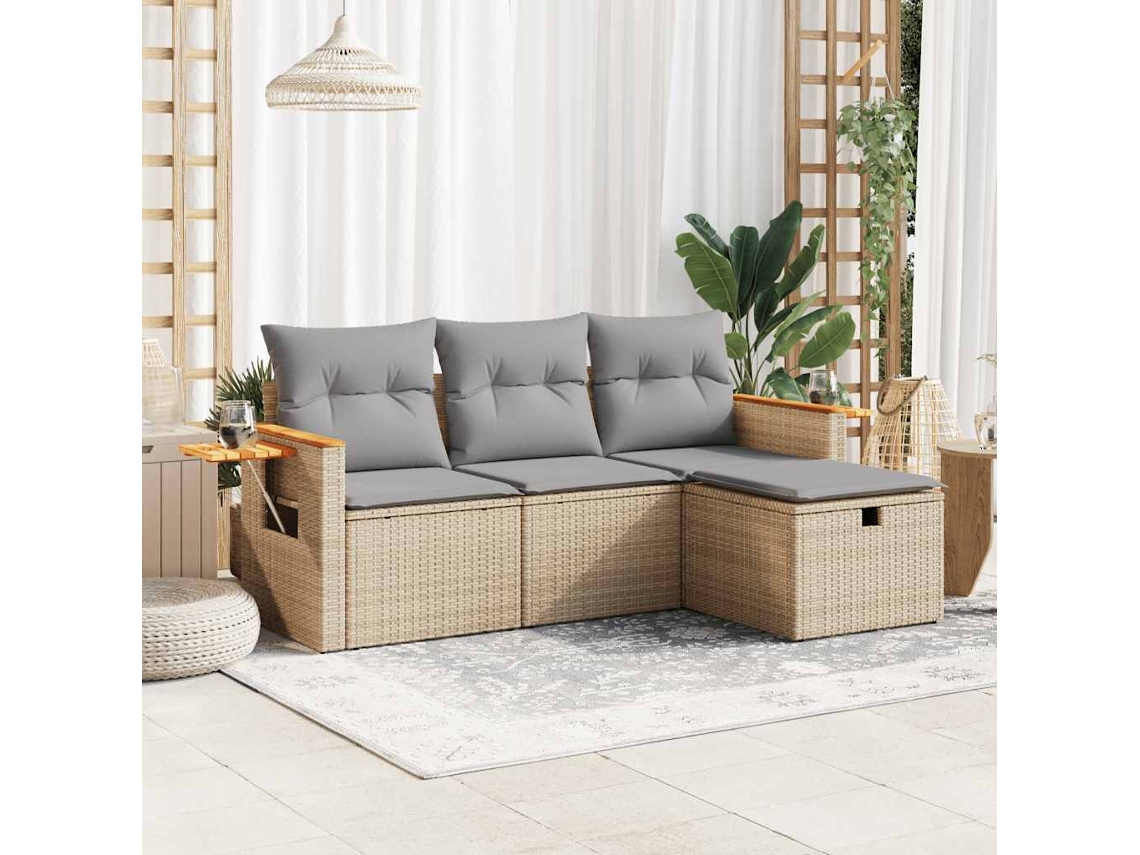 4 Pcs Conjunto De Sofás Para Jardimconjuntos Relax Jardimconjunto De Jantar C/ Almofadões Vime Pe Bege Cfw846828 Lovely Home