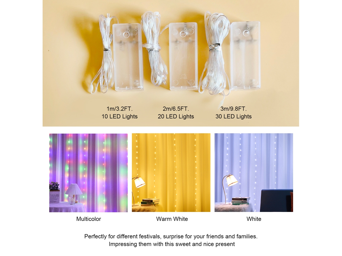 2026 luces de Cuenta de Hada 1m/3.3ft 10leds Flexibles Ip43 Resistente Al Agua Operadas por 2 Pilas Aa para Decoración de Navidad, Fiesta Y Hogar