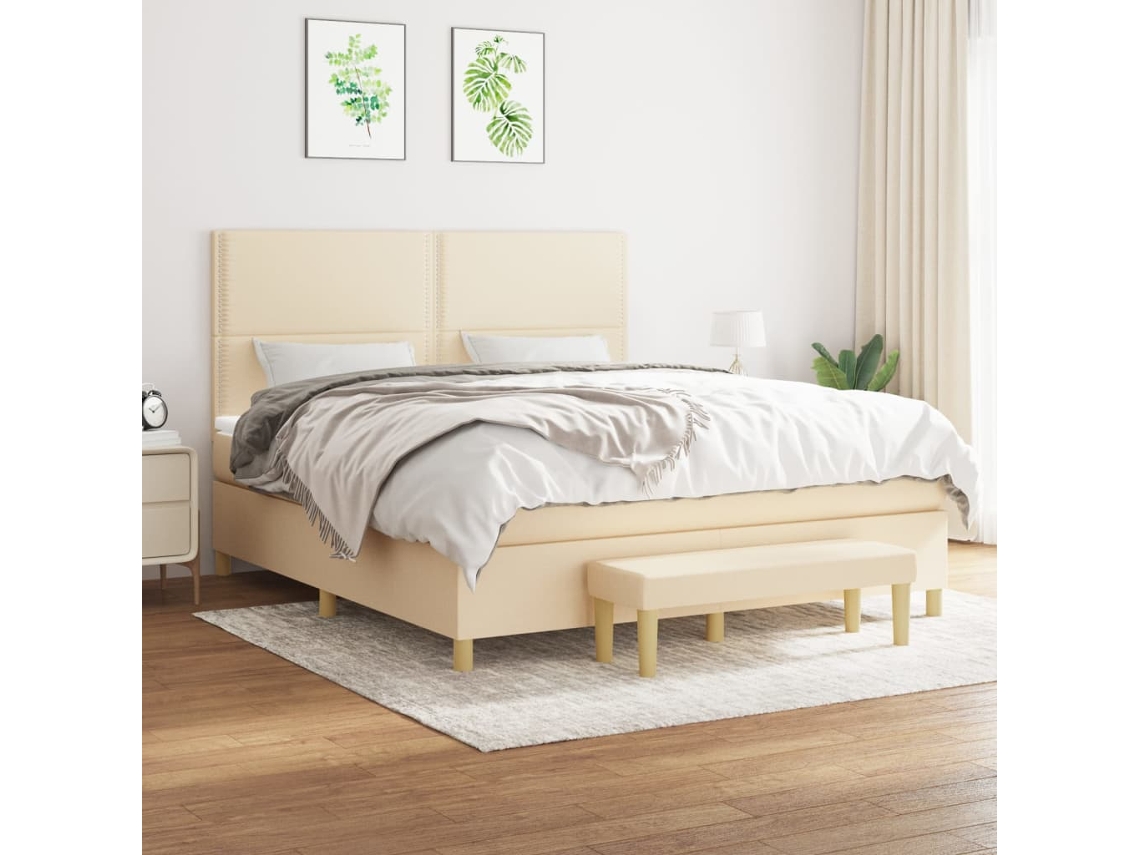 Vidaxl Cama Com Molas/colchão 180x200 Cm Tecido Cor Creme