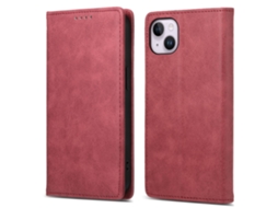 Capa Bloqueio Rfid Para Iphone 15 Plus Pele Sintética Vermelho