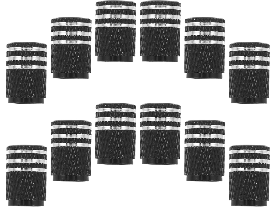 Conjunto de 12 tampas de válvulas automotivas em liga de alumínio Preta com estampagem colada.