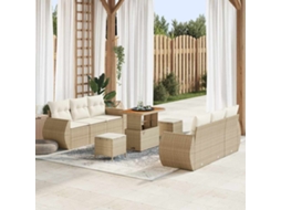 Vidaxl Conjunto De Sofá De Jardim 9 Unid. Bege Vime Pe