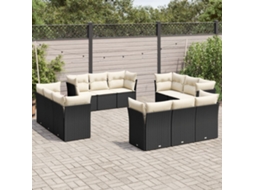 12 Pcs Conjunto De Sofá Jardim C/ Almofadões Vime Pe Preto Dkd Home Decor