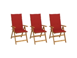 Vidaxl Cadeiras De Jardim Dobráveis C/ Almofadões 3 Pcs Acácia Maciça
