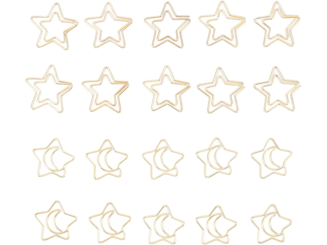Clips De Papel Sungooyue, Em Formato De Estrela E Lua, Banhados A Ouro, Para Organização De Documentos, 100 Clipes De