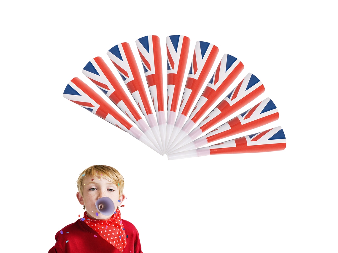 Mali berrantes de Festa Union Jack Reutilizáveis para Jubileu de Platina da Rainha 2022