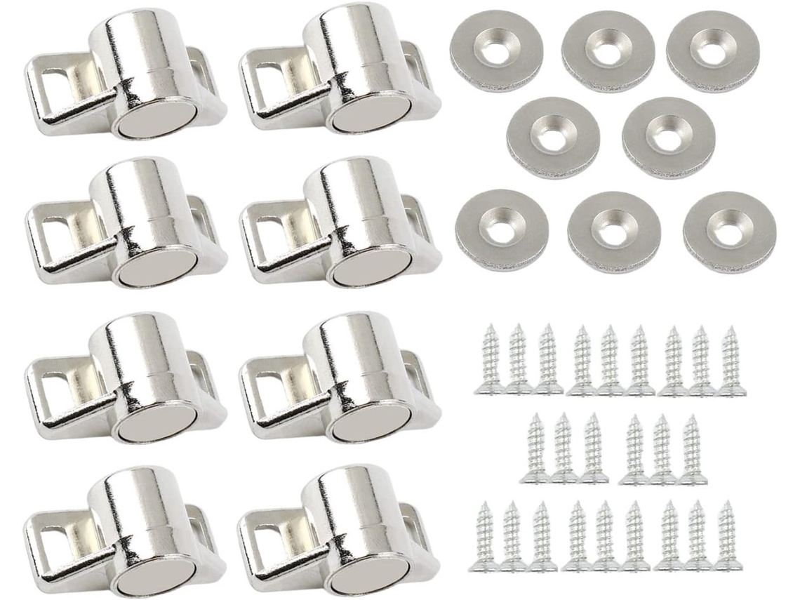 Conjunto De 8 Peças, Magnéticas Para Armários, Com Ímãs, Para Fechar Portas De Armários, Prata, 35,5* 19* 18 Mm
