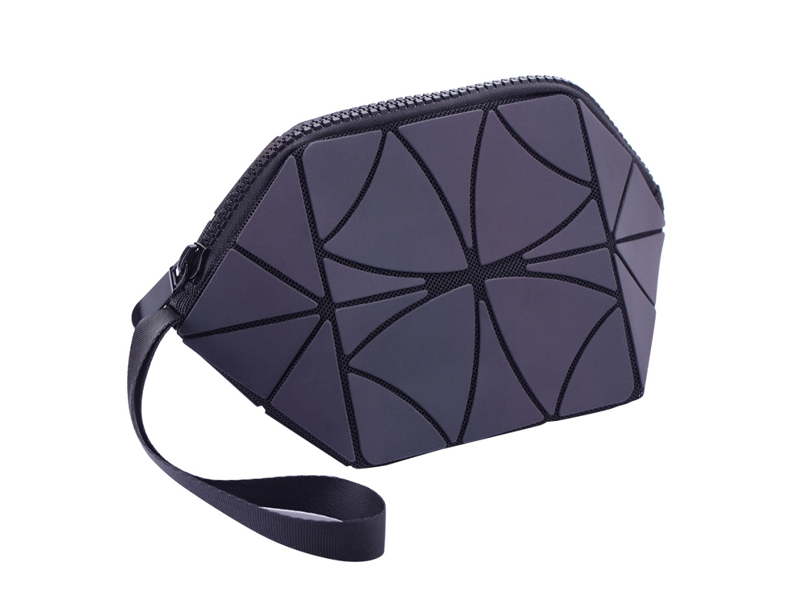 Bolsa Organizadora De Maquillaje De Viaje Geométrica Brillante De Pu Impermeable Con Cremallera Suave Y Diseño Plegable