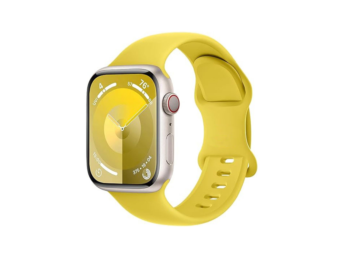 Pulseira de Silicone Halinuia para Apple Watch S1 11/ultra 1 3/se1 2 , Fecho em Formato de Oito, Design Esportivo Respirável,amarela (38 42 Mm)