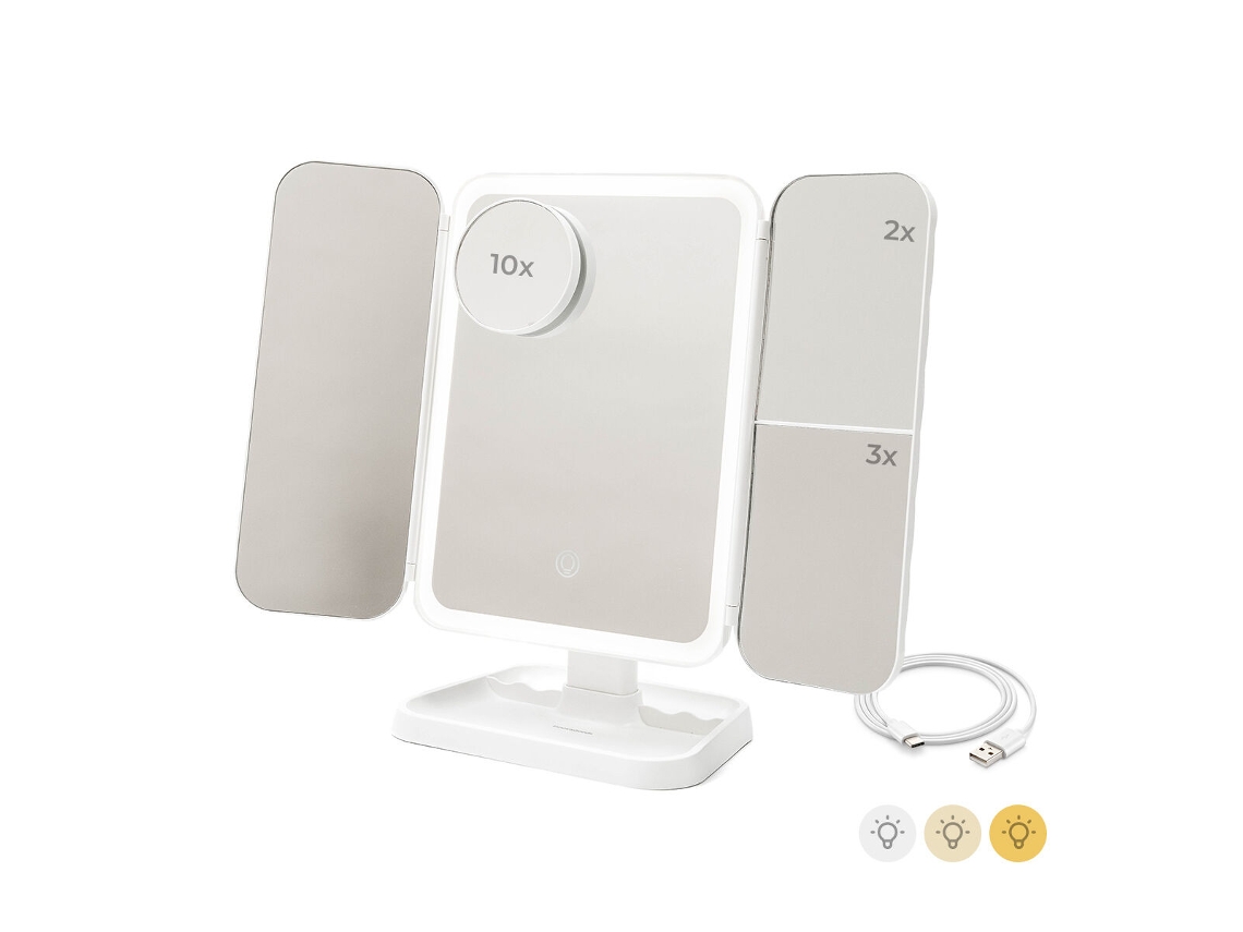 Espelho De Maquiagem Tríptico Recarregável Com Ampliação E Luz Led Miled Innovagoods