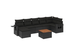 Conjunto de 8 Sofás de Jardim com Almofadões Vime Pe Preto MAISON EXCLUSIVE (N/A)