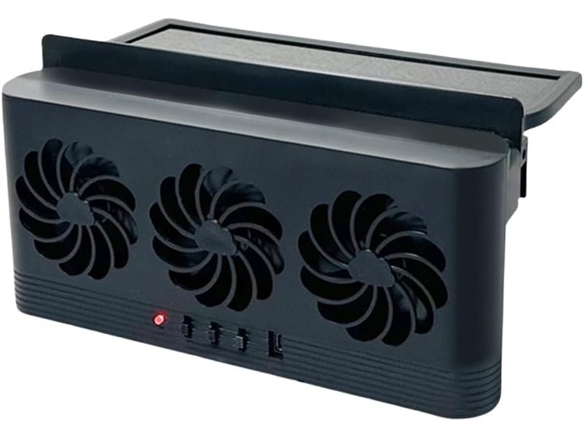 Ventilador Solar Preto Para Carro Com Ventosa De Ângulo Amplo E Tiras Vedação Ajustáveis Circulação Ar Eficiente