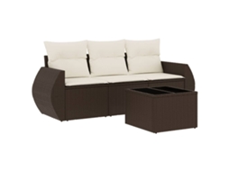 Conjunto de 4 Sofás de Jardim com Almofadões Vime Pe Castanho MAISON EXCLUSIVE (4 pcs)