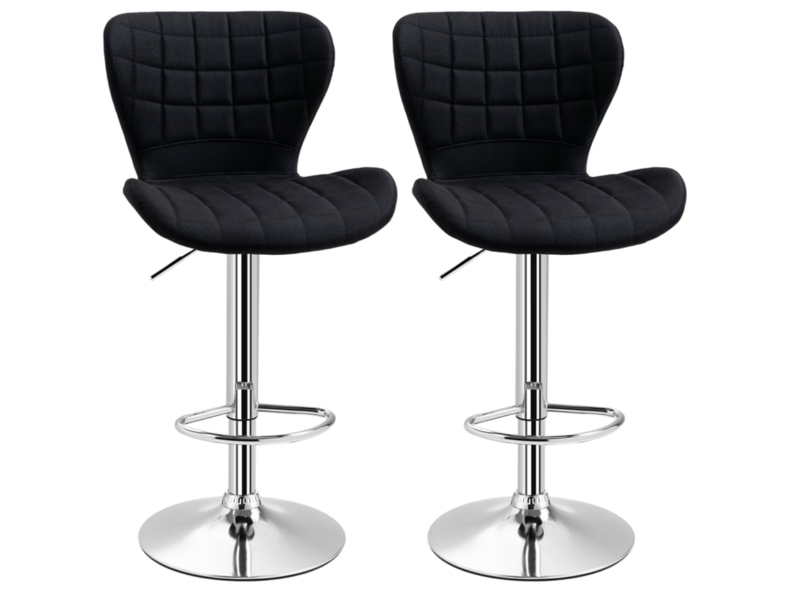 Conjunto de 2 banquetas de bar com design moderno, assento ajustável 59-81 cm, giro 360°, acabamento em linho preto PONTOCASA
