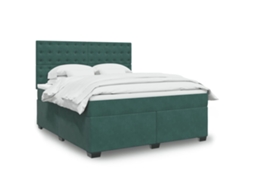 Cama Com Molas/colchão 180x200 Cm Veludo Verde-escuro
