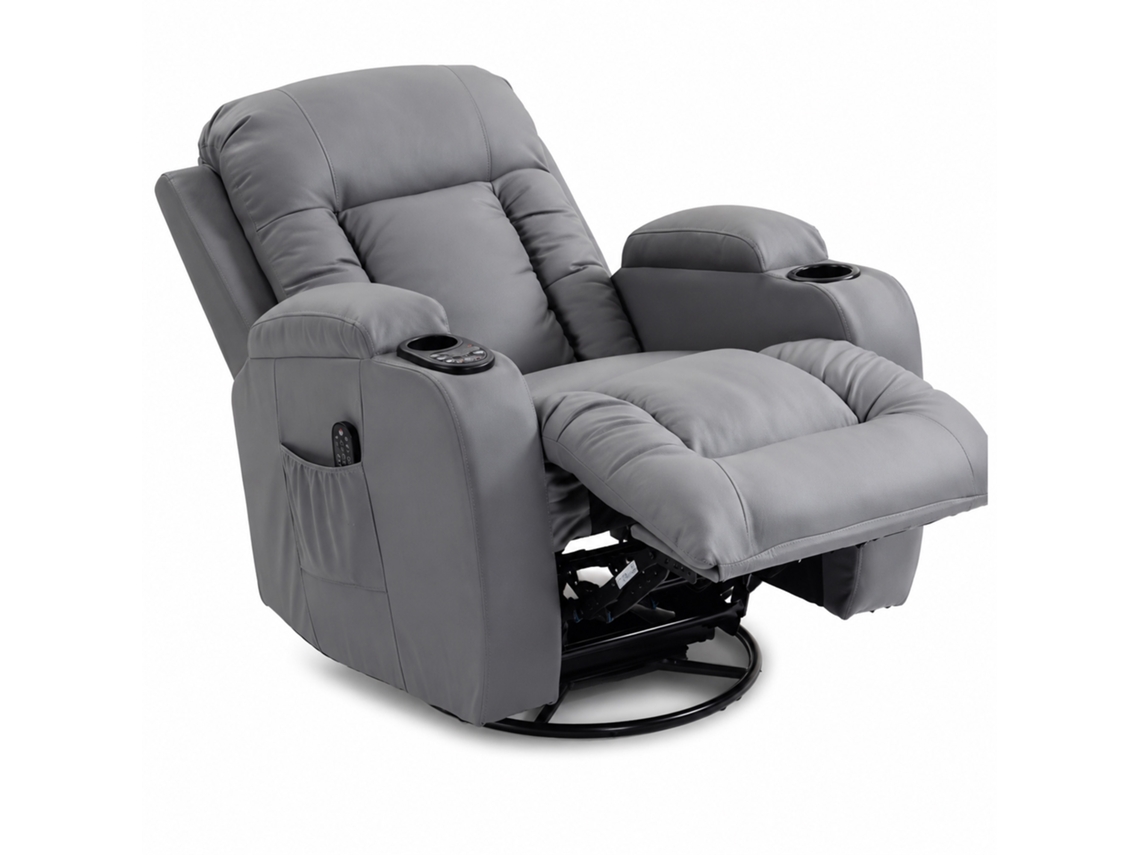 Massage Chair With Rocking, Reclining And Warming Function, 3 Modes, Rotatable, Light Gray