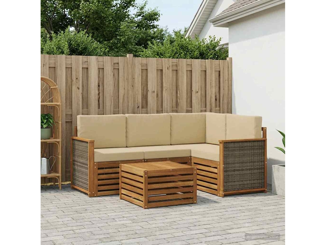 Vidaxl Conjunto De Sofás Para Exterior 5 Unid. Natural E Bege