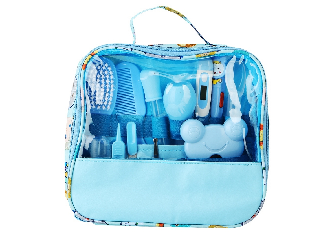 Primerox conjunto de Cuidado com Unhas e Limpeza para Bebê 13pcs com Bolsa Azul