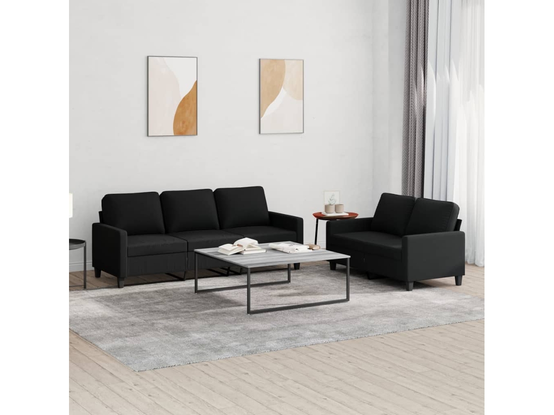 Vidaxl 2 Pcs Conjunto De Sofás Com Almofadões Tecido Preto