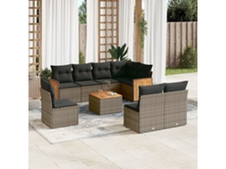 Vidaxl 9 Pcs Conjunto Sofás P/ Jardim Com Almofadões Vime Pe Cinzento