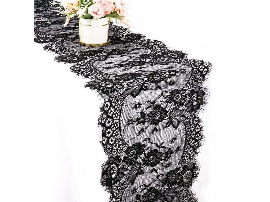 2026-2 Pacotes De Toalha De Renda Preta 36x300 Cm Para Decoração De Festas E Mesas