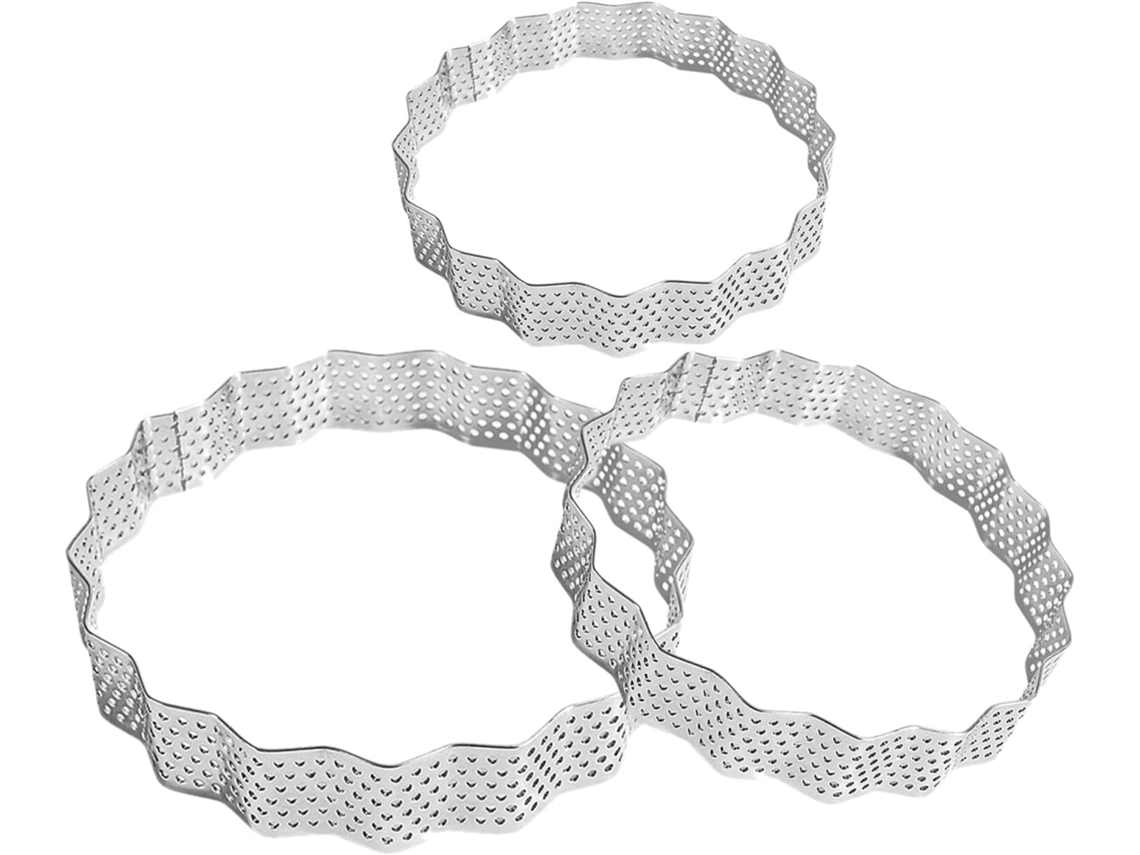 Conjunto Healvian com 3 anéis redondos estilo bolo em aço inoxidável.