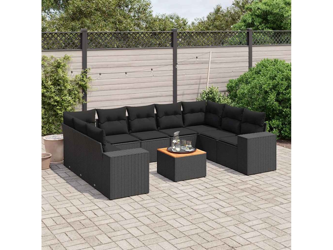 Vidaxl 10 Pcs Conjunto Sofás De Jardim C/ Almofadões Vime Pe Preto