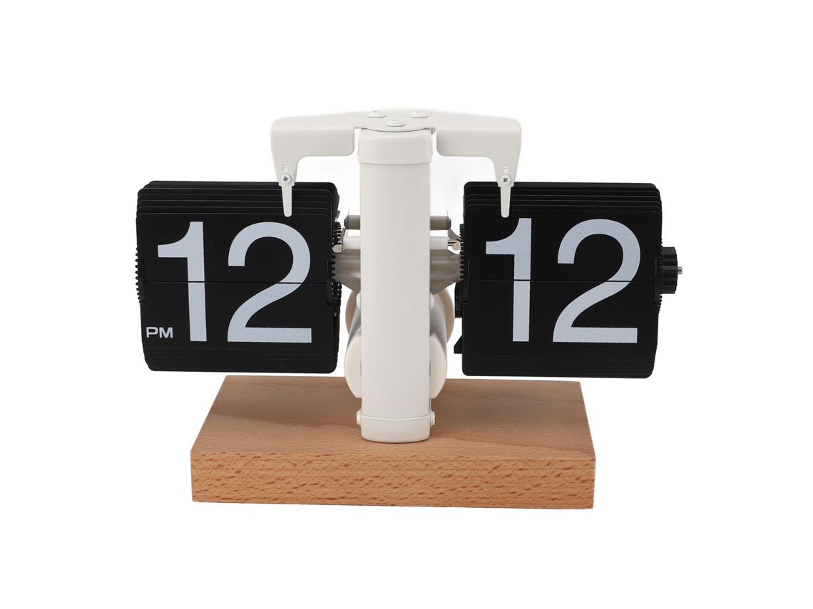 Relógio de mesa digital Baok automático mecânico flip 12h AM/PM com base de madeira vintage para casa e escritório, preto.