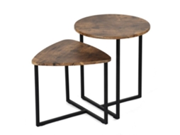 Conjunto De 2 Mesas De Centro Empilháveis ​​Estilo Vintage E Industrial Em Metal Preto E Madeira Imitação Noz Laya Vintage Meubles Cosy