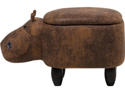 Puf Hippo (Castanho - Pele Sintética - 60x32x35 cm)