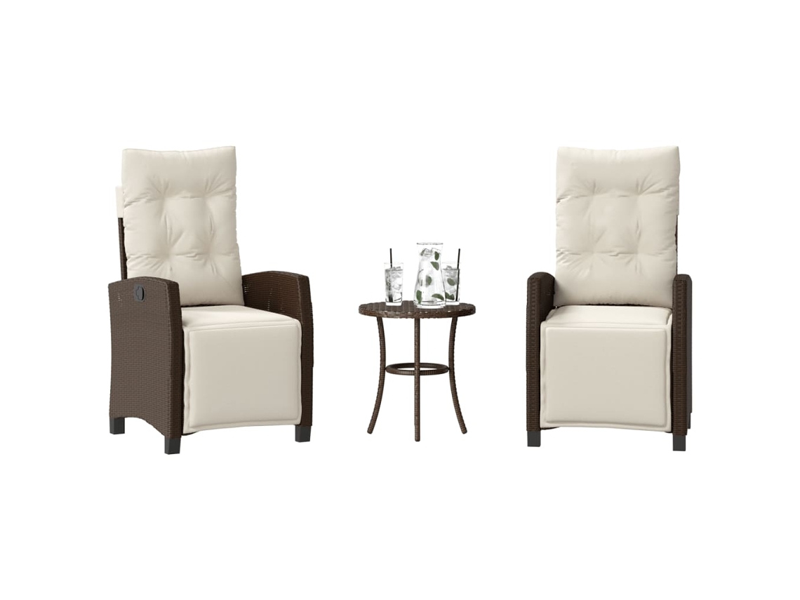 Vidaxl 3 Pcs Conjunto Bistrô com Almofadões Vime Pe Castanho