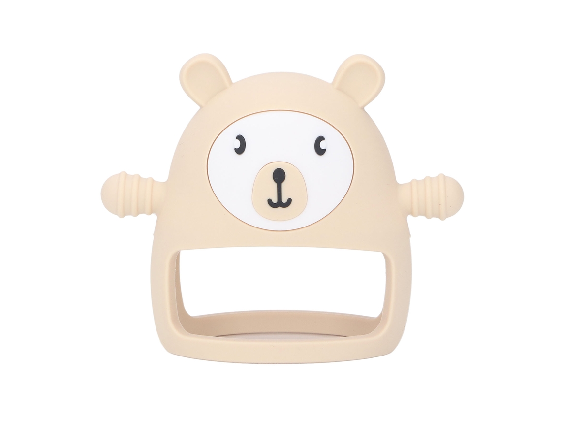 Primerox chupeta Silicone para Bebê com Manopla Animal Fofo Alivia Inchaço Gengiva Lavável Bege