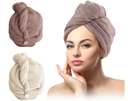 Toalha Bandana Touca De Secagem De Cabelo Lenço De Cabelo Bandana Com Botões De Microfibra De Secagem Rápida 2 Peças Bege Marrom