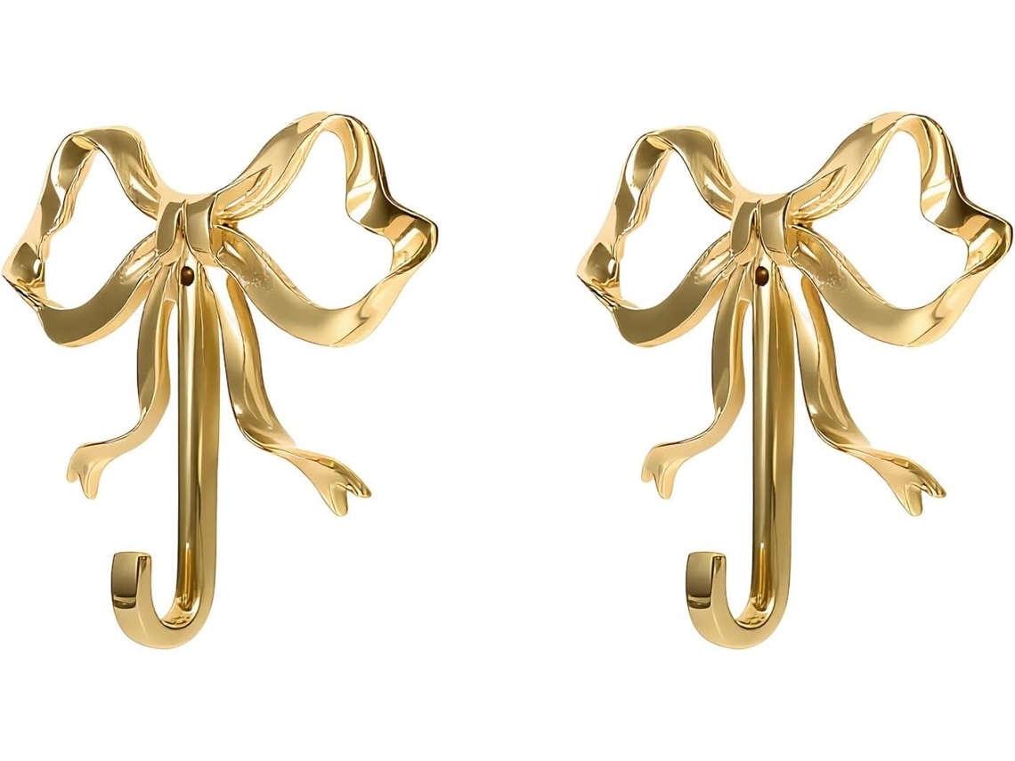 Conjunto De 2 Ganchos Parede Decorativos Com Laço Dourado, Em Liga De Latão Resistente, Ideais Para Otimizar Espaço No