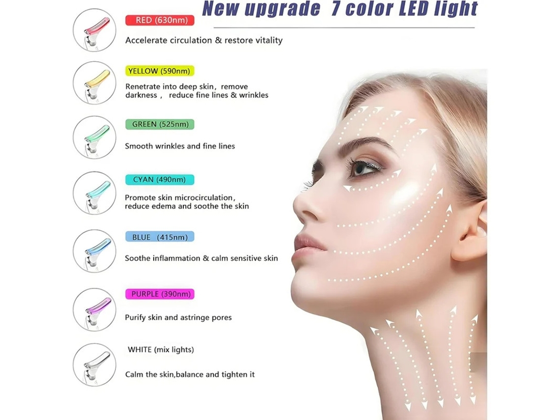 Massageador De Rosto E Pescoço Luz Vermelha Beleza Facial 7 Em 1 Cor Led Escultor Facial Pescoço Branco Yizhood