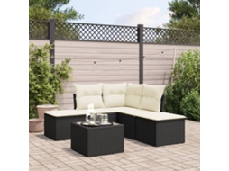 Vidaxl 6 Pcs Conjunto Sofás de Jardim C/ Almofadões Vime Pe Preto