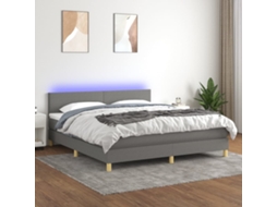 Vidaxl Cama Box Spring C/ Colchão E Led 160x200 Cm Tecido Cinza-escuro