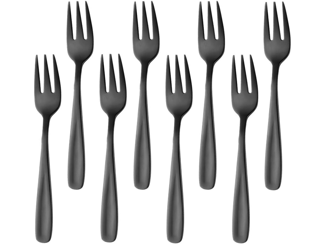 Garfo De Bolo De Aço Inoxidável 3 Dentes, Conjunto 8 Peças Preto, Polido, Ideal Para Casamento/dessert Igvtrade