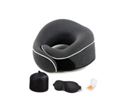 Travesseiro De Viagem Em Formato U Com Espuma Viscoelástica Para O Pescoço, Suporte 360°, Máscara Os Olhos E Tampões Ouvido (preto Aquaforge